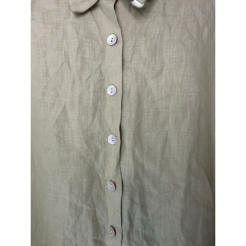 August Max Woman Green Relaxed Collared Lagenlook Long Sleeve Linen Blouse XL - Picture 4 of 13